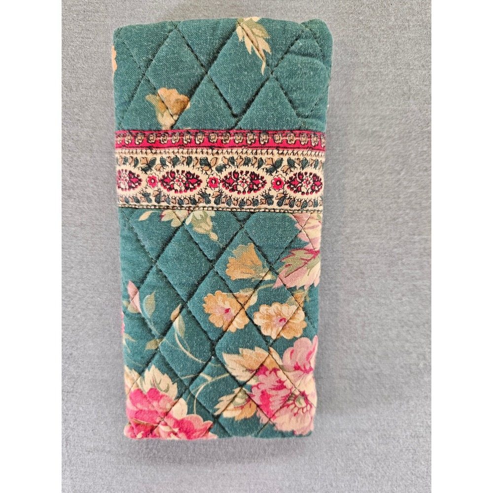 Vera Bradley Quilted Cotton Eyeglass Case Vintage Floral Teal Green Soft Sleeve